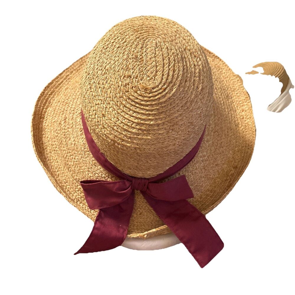 Kate Lord Straw Sun Hat With Mauve Ribbon Size M/L - Picture 3 of 9